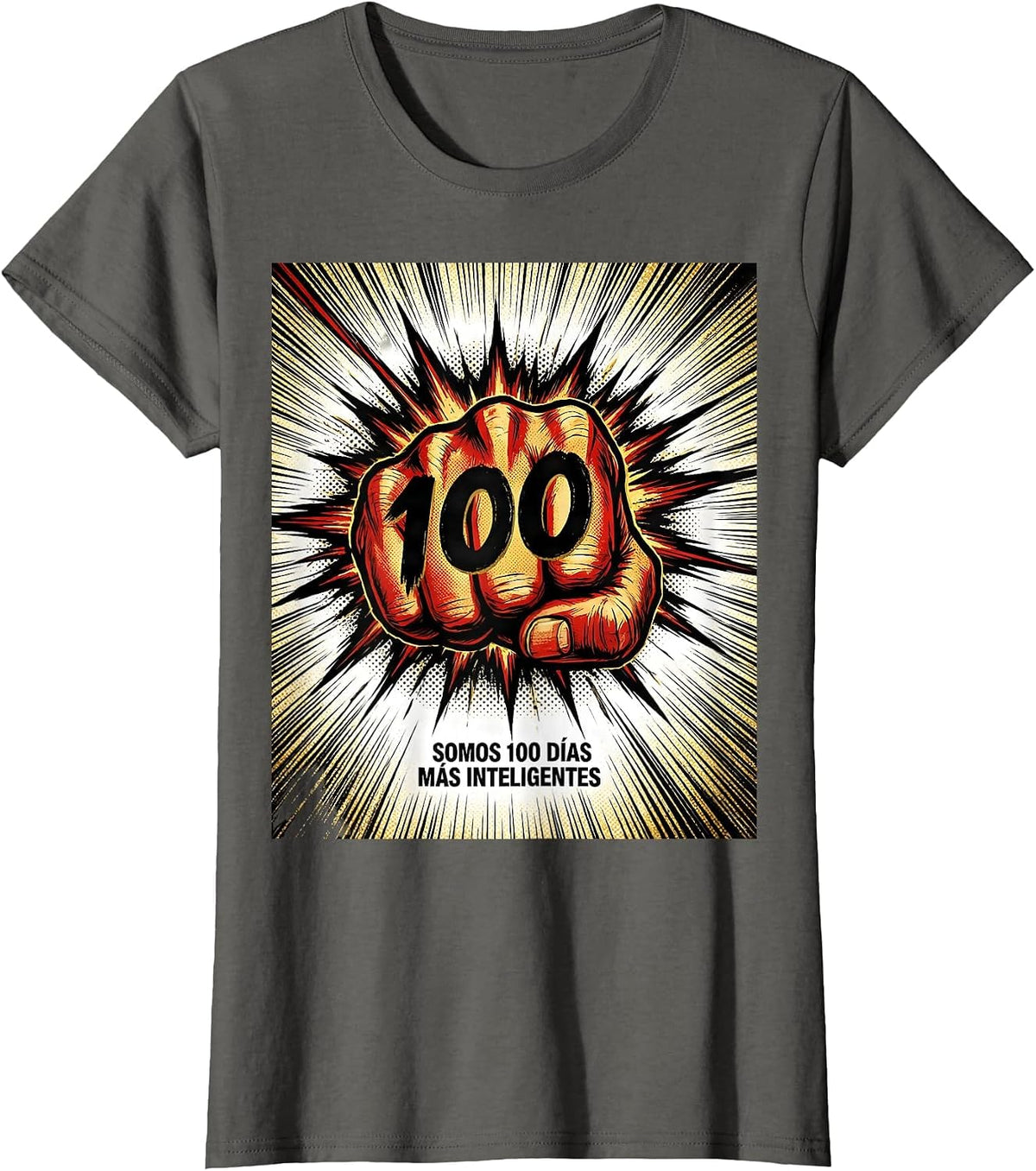 Women's Somos 100 Días Más Inteligentes Comic Book Spanish Teacher T-Shirt - Asphalt Grey