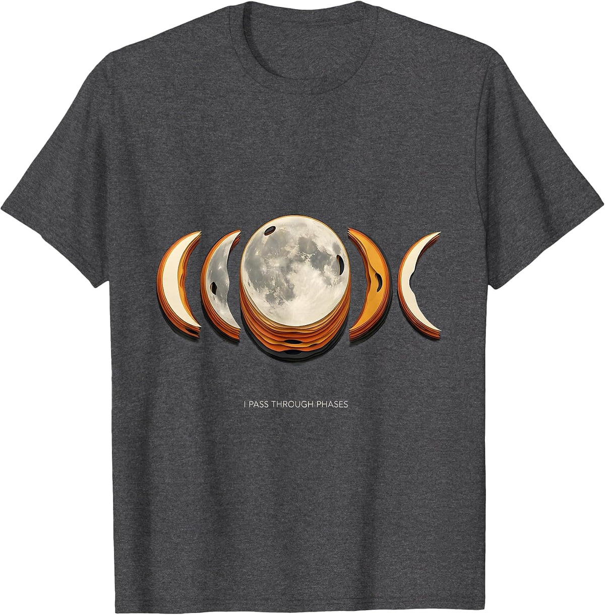 Men's I Pass Through Phases Mystic Moon Phase Astronomy Lover T-Shirt - Dark Heather Grey