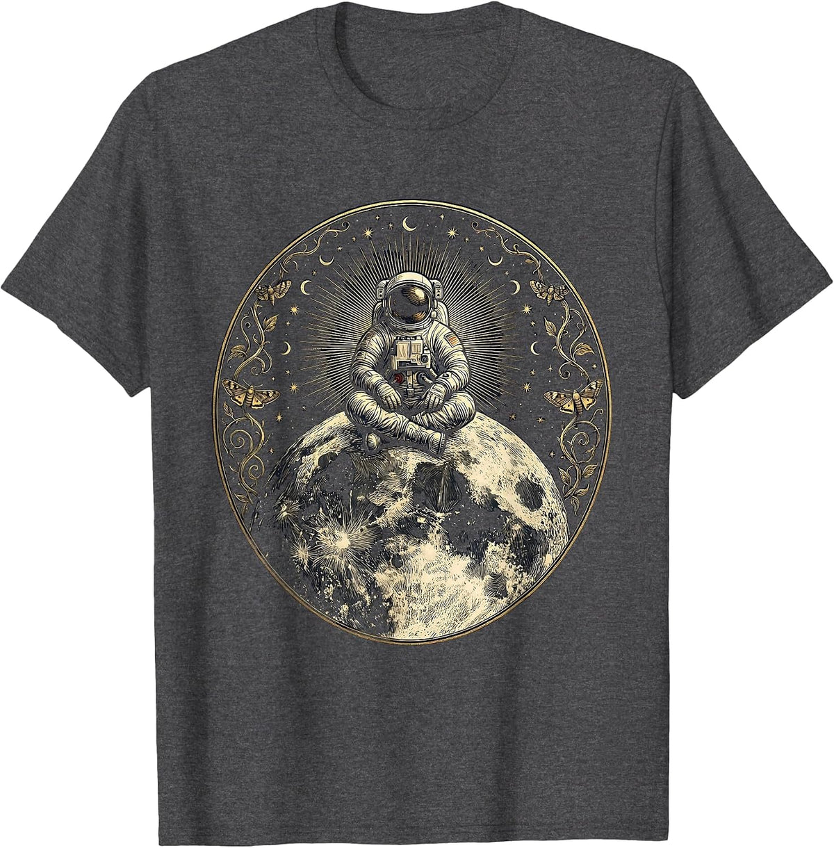 Astronaut Sitting on the Moon Space Illustration T-Shirt - Dark Heather Grey