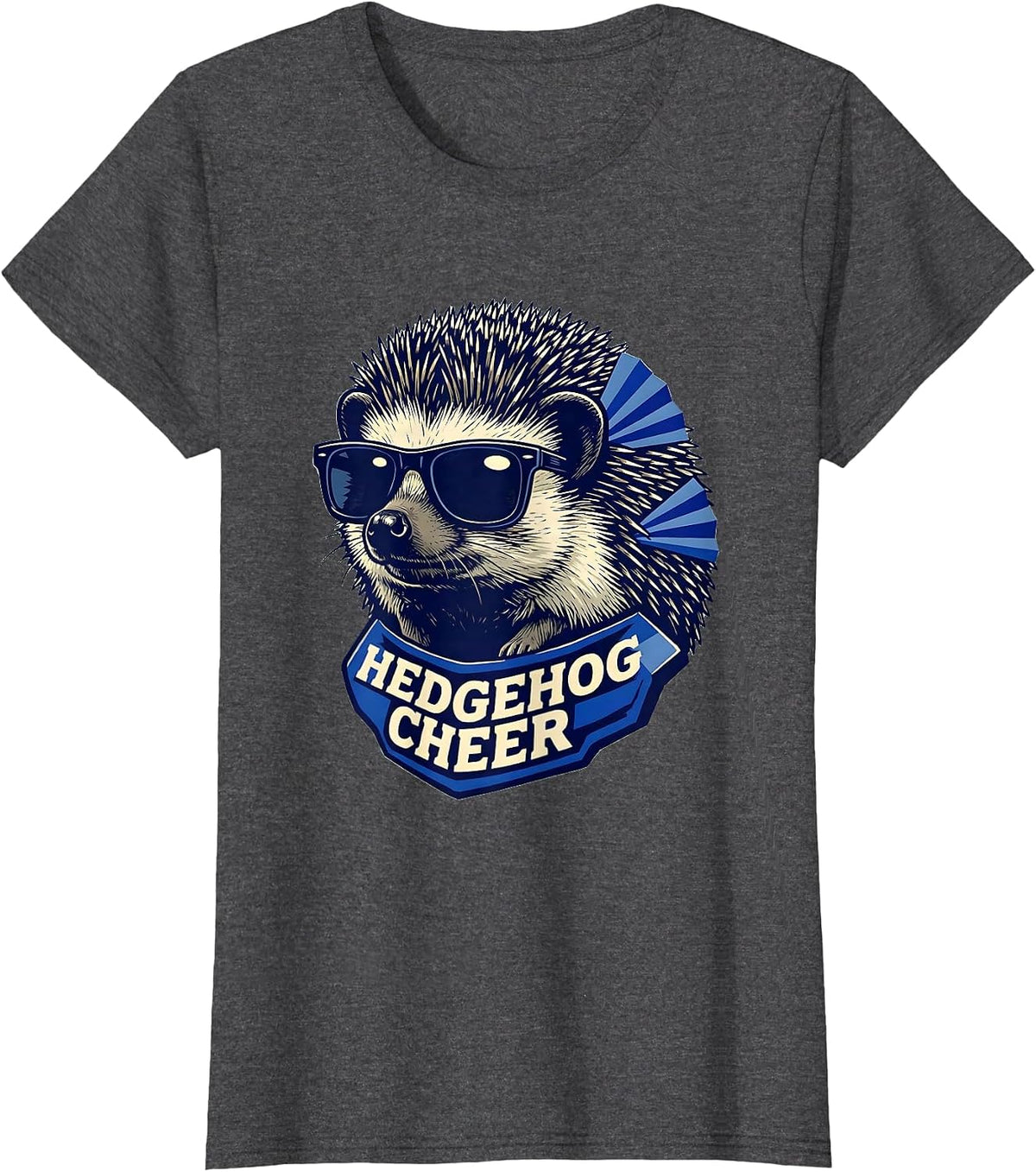 Women's Hedgehog Cheer Linocut Mascot Novelty Animal Team Spirit T-Shirt - Dark Heather Grey