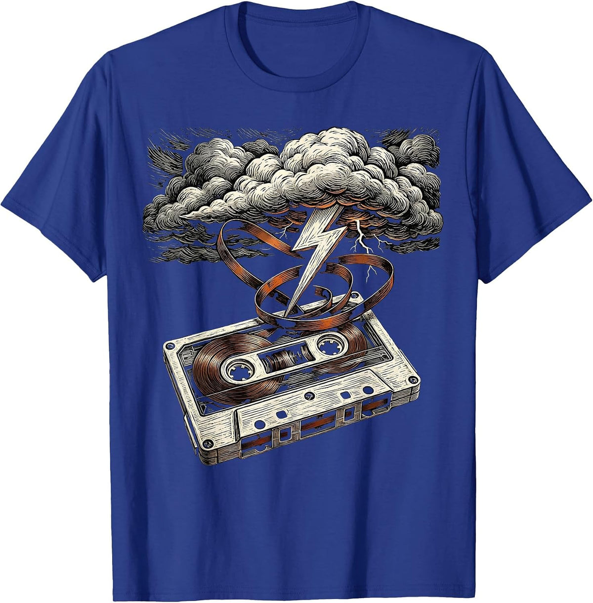 Men's Cassette Storm Rock Music Graphic Tee T-Shirt - Royal Blue