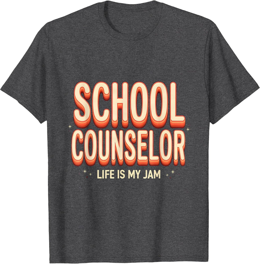Men's School Counselor Life Is My Jam Groovy Retro Work Pride T-Shirt - Dark Heather Grey