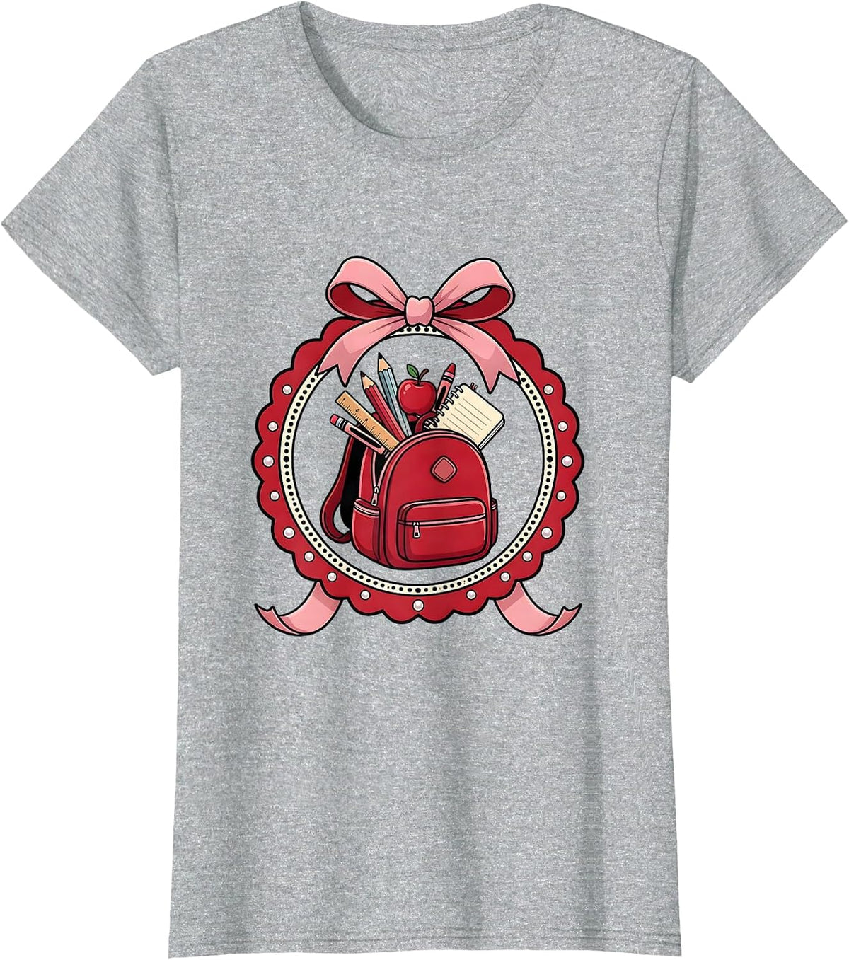Women's Elementary Teacher Overflowing Backpack Graphic T-Shirt - Heather Grey