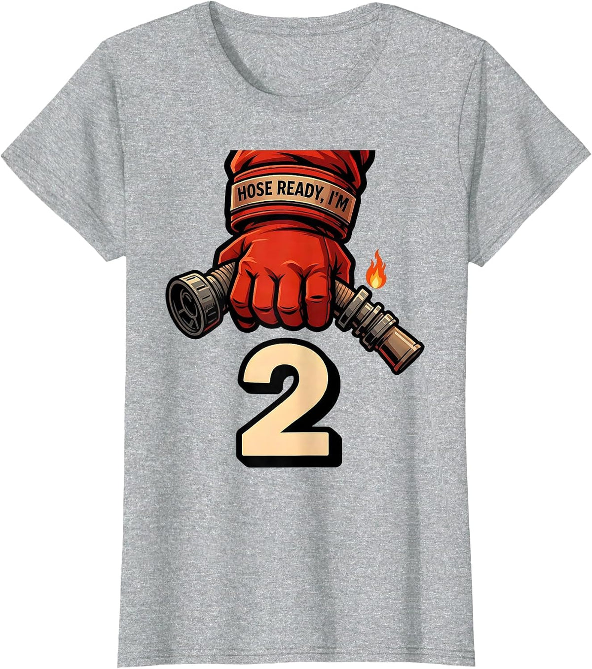 Women's Hose Ready I'm 2 Cartoon Firefighter Glove Kids Birthday T-Shirt - Heather Grey