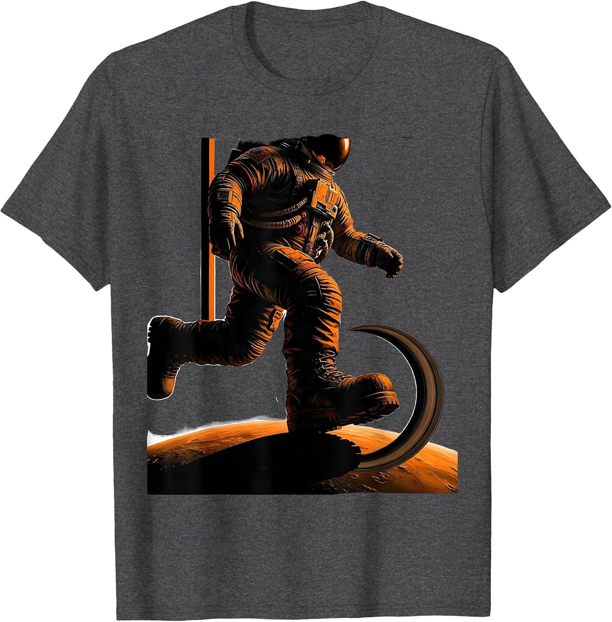Astronaut Stepping Onto a Glowing Unexplored Planet T-Shirt - Dark Heather Grey