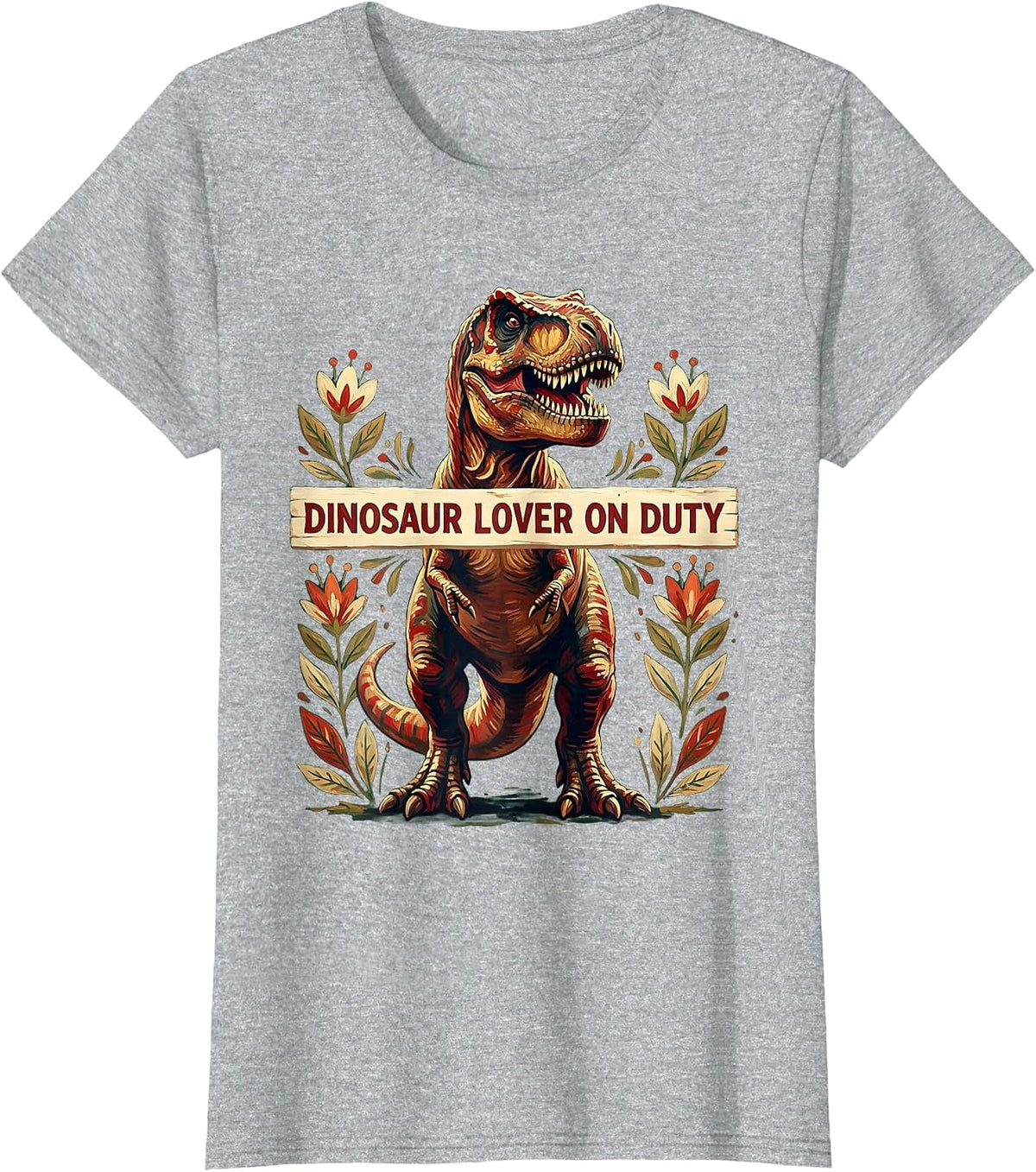 Dinosaur Lover On Duty T-Rex Graphic Design T-Shirt - Heather Grey