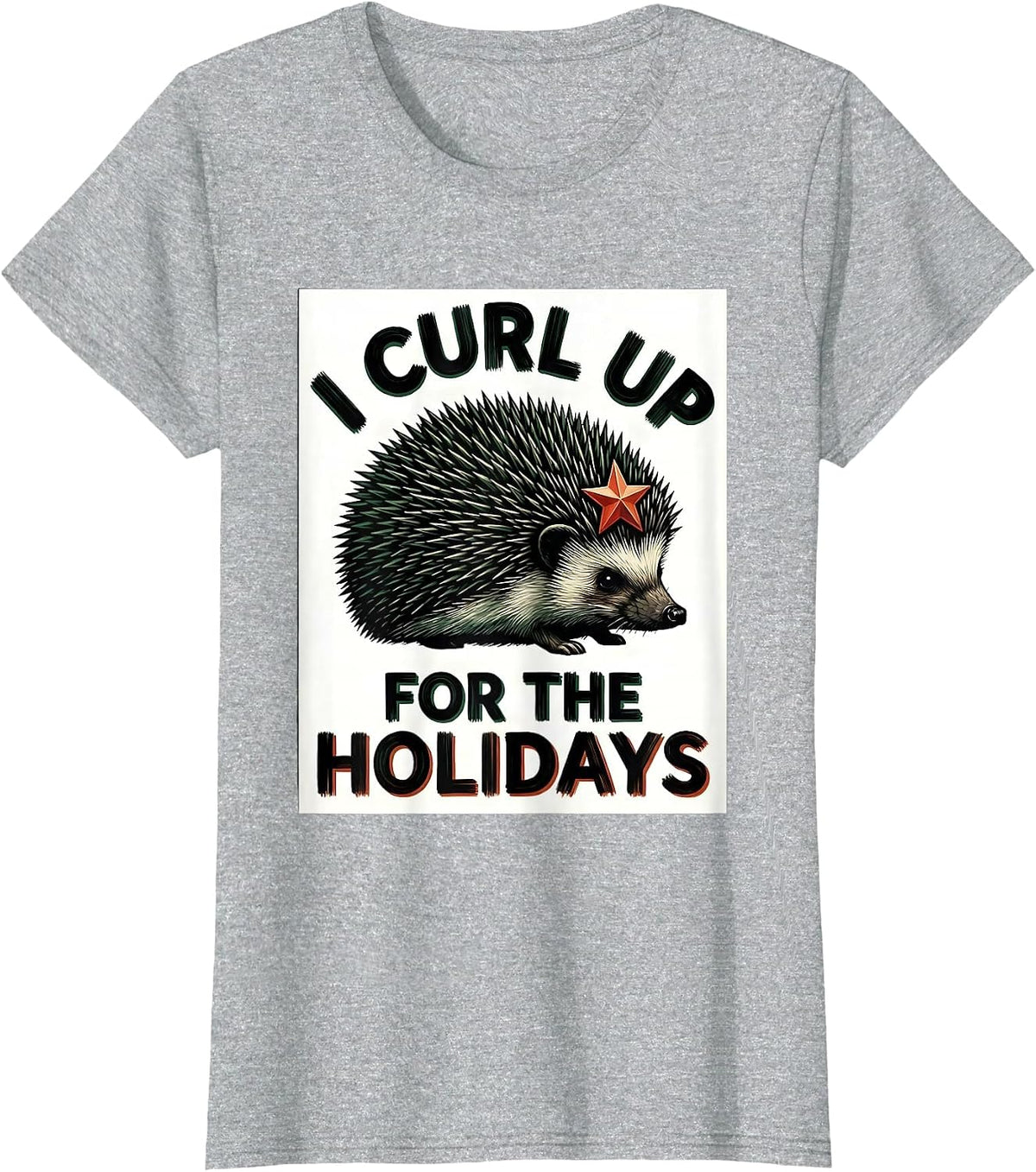 I Curl Up For The Holidays Cute Hedgehog Christmas Animal T-Shirt - Heather Grey