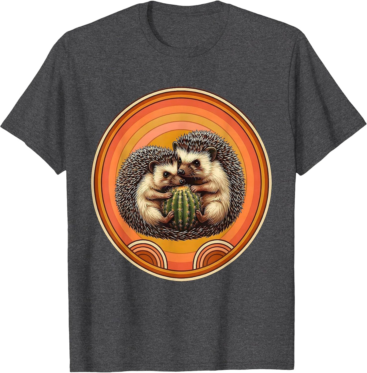 Hedgehog Hugging Cactus Funny Free Hugs Design T-Shirt - Dark Heather Grey