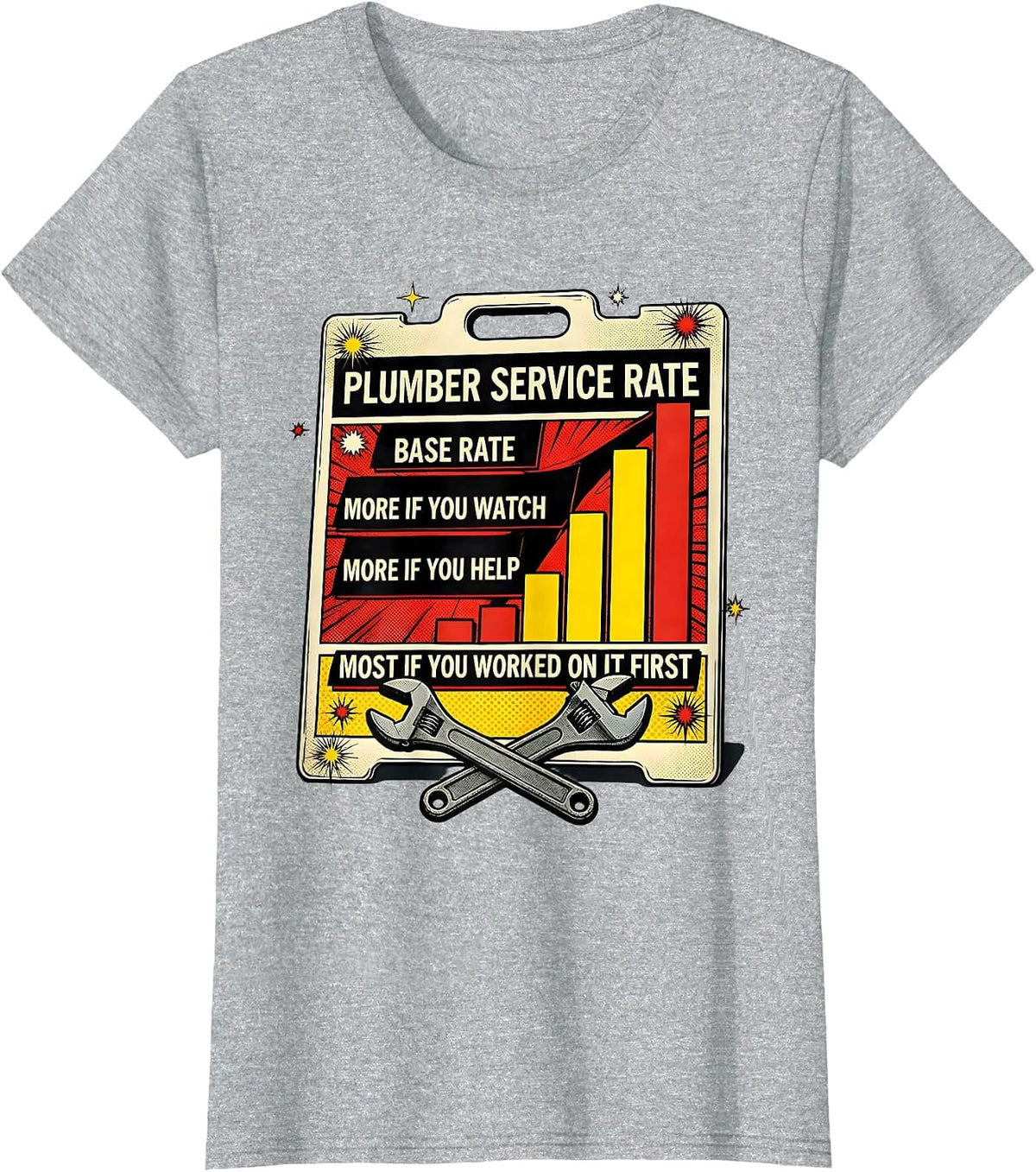 Women's Plumber Service Rate Pop Art Funny Handyman Gift T-Shirt - Heather Grey