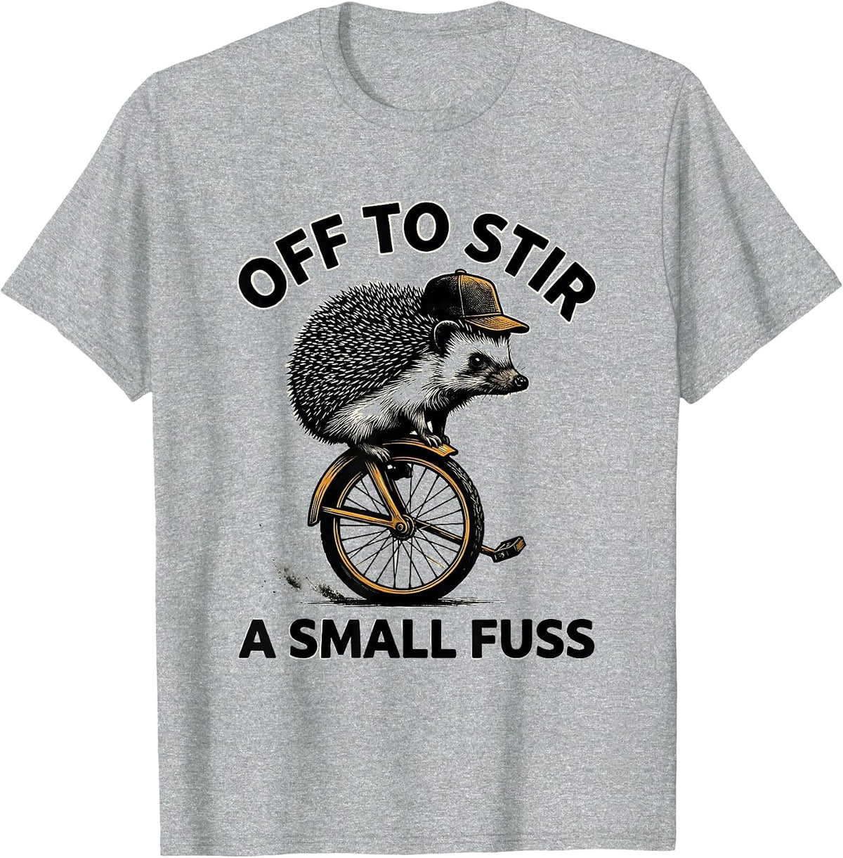 Men's Off To Stir A Small Fuss Scratchboard Hedgehog Whimsical T-Shirt - Heather Grey