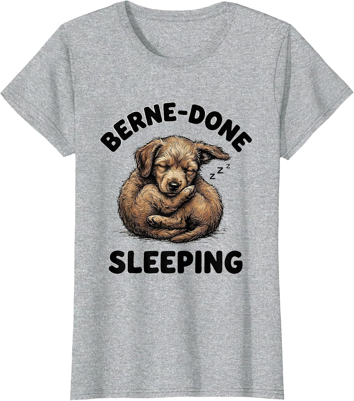 Berne-Done Sleeping Cozy Bernedoodle Design T-Shirt - Heather Grey