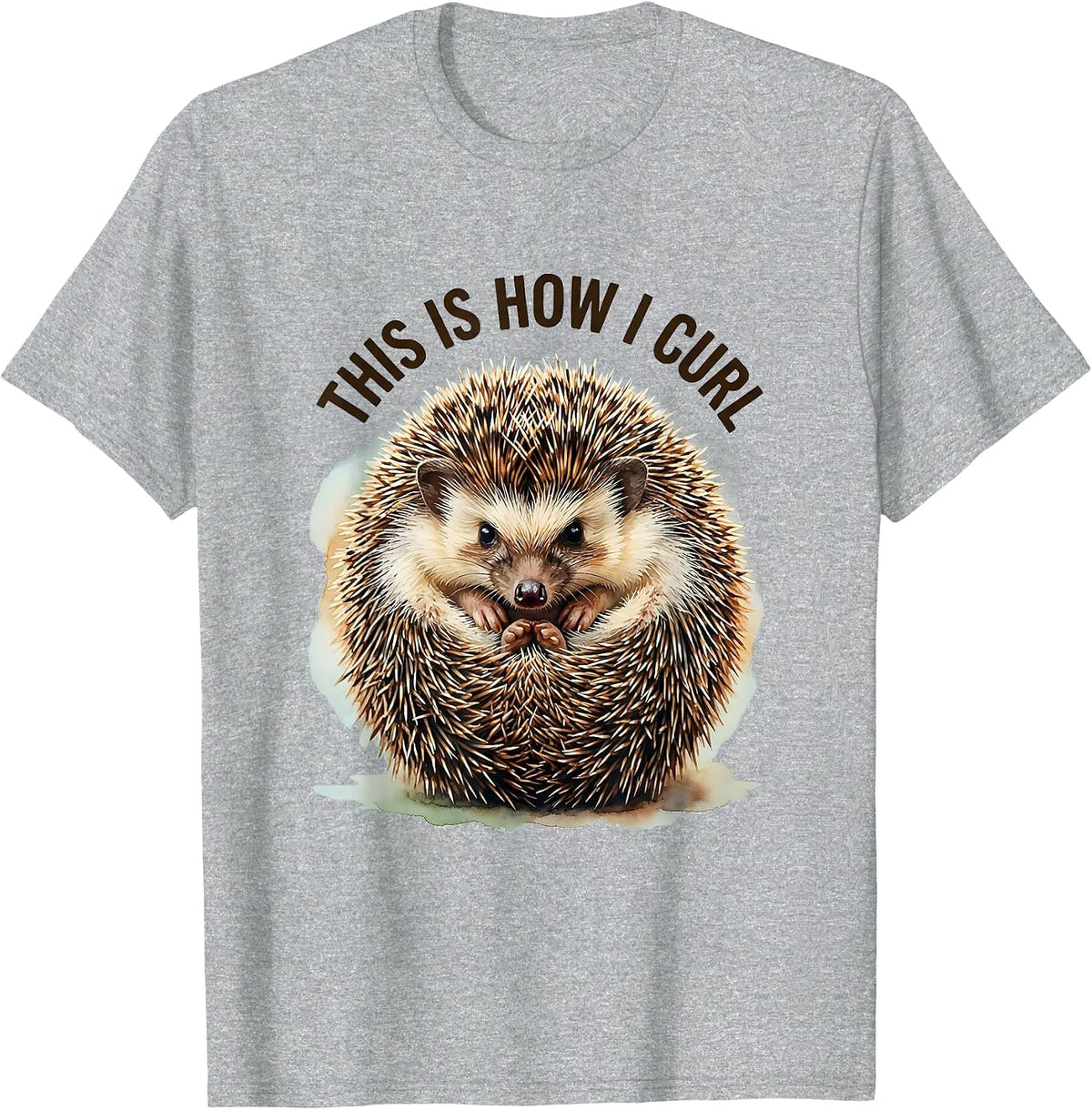 Men's This Is How I Curl Watercolor Hedgehog Lover Cute Humor T-Shirt - Heather Grey