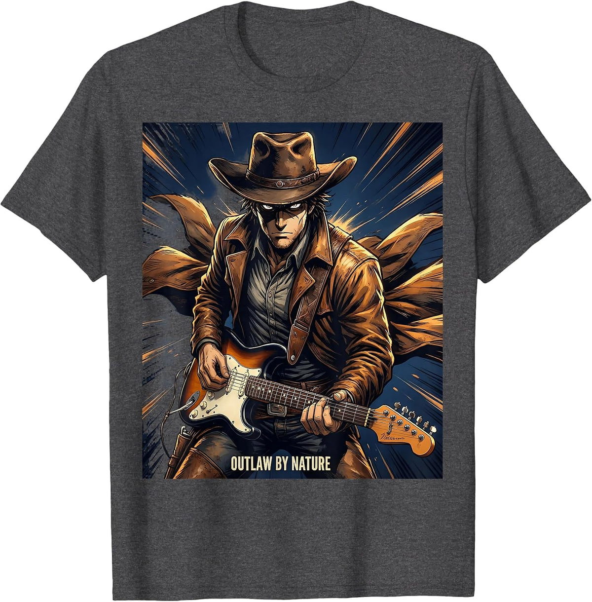 Outlaw By Nature Mens Country Concert Design T-Shirt - Dark Heather Grey