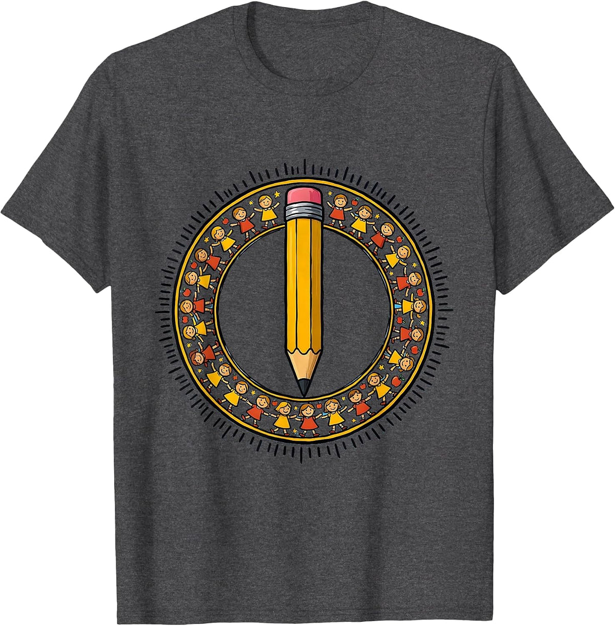 Men's Elementary Teacher Pencil Graphic Tee T-Shirt - Dark Heather Grey