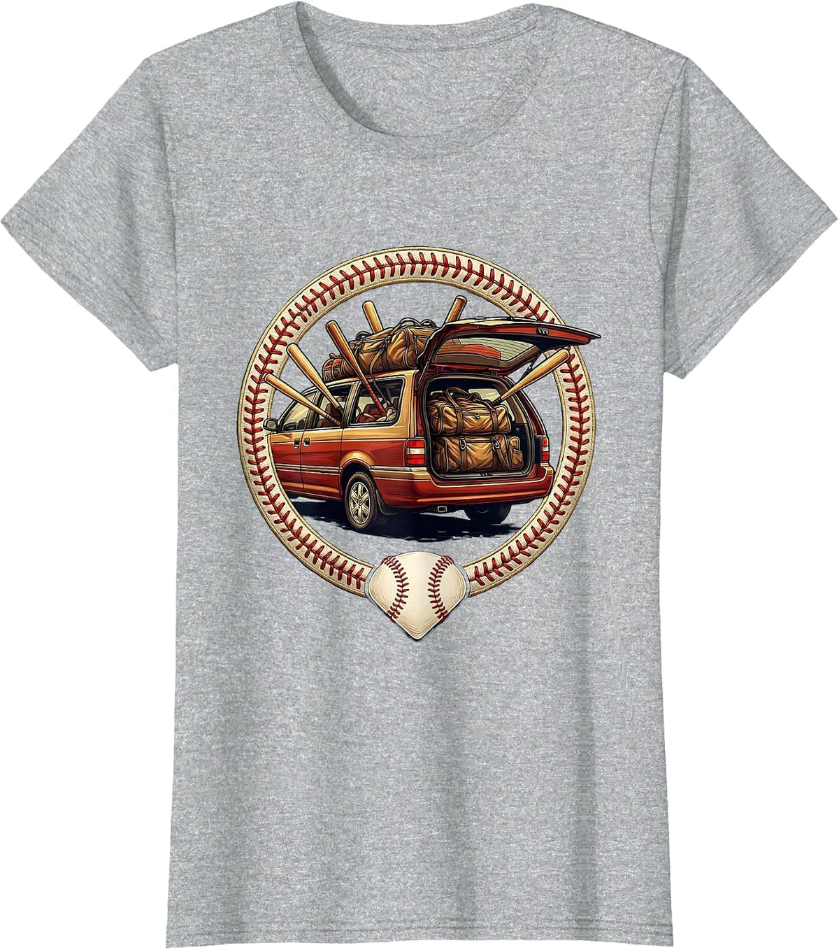 Baseball Mom Minivan Graphic Tee T-Shirt - Heather Grey