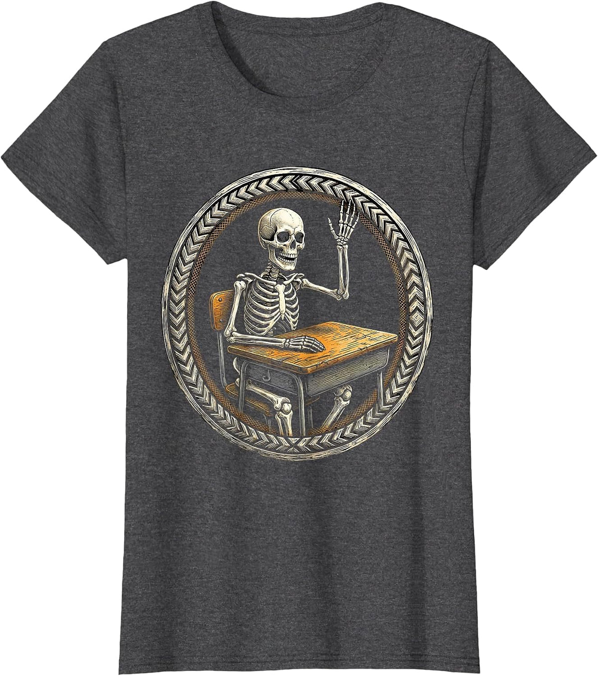 Women's Skeleton Student Halloween Teacher Design T-Shirt - Dark Heather Grey
