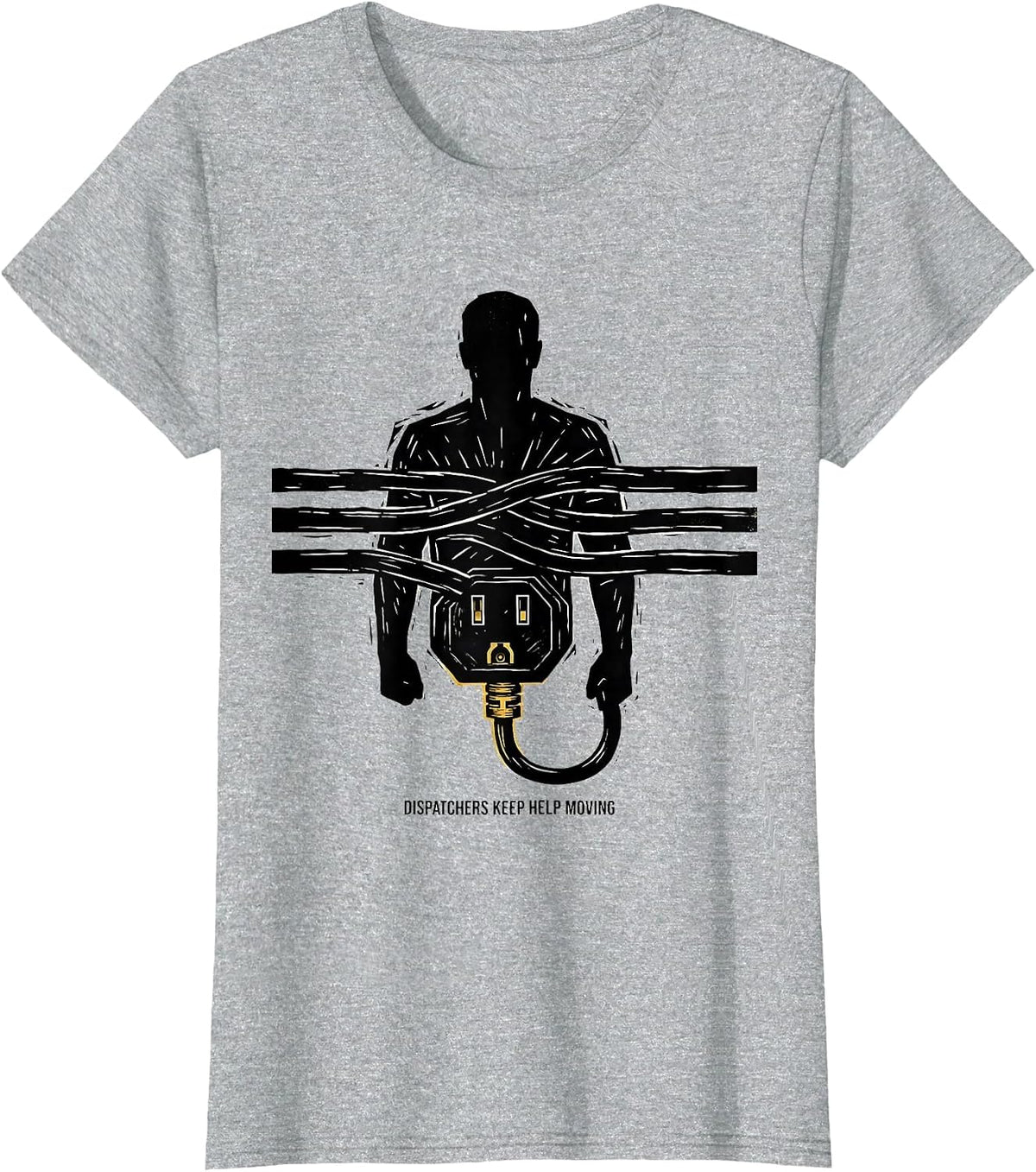 Dispatchers Keep Help Moving Linocut First Responder Tribute T-Shirt - Heather Grey