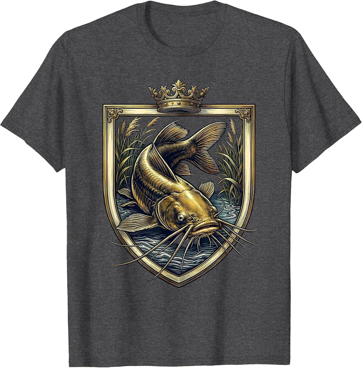 Catfish Lurking in Murky River Depths T-Shirt - Dark Heather Grey