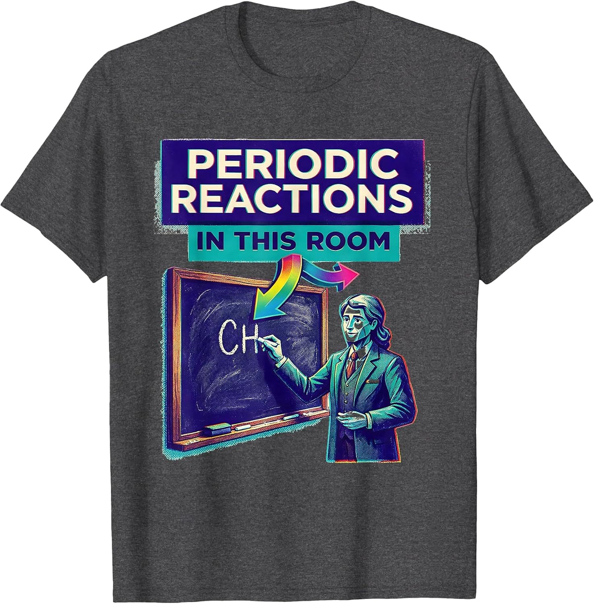 Men's Periodic Reactions In This Room Funny Science Teacher Gift T-Shirt - Dark Heather Grey