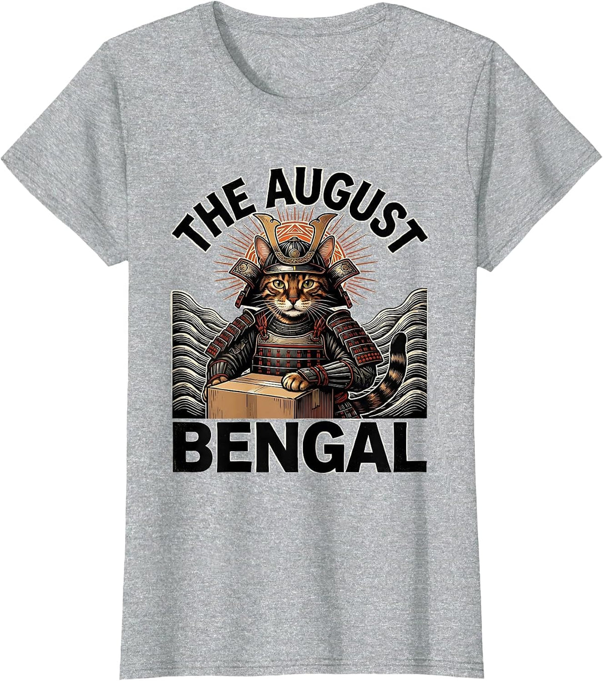 Women's The August Bengal Funny Bengal Cat Anime Warrior Art T-Shirt - Heather Grey