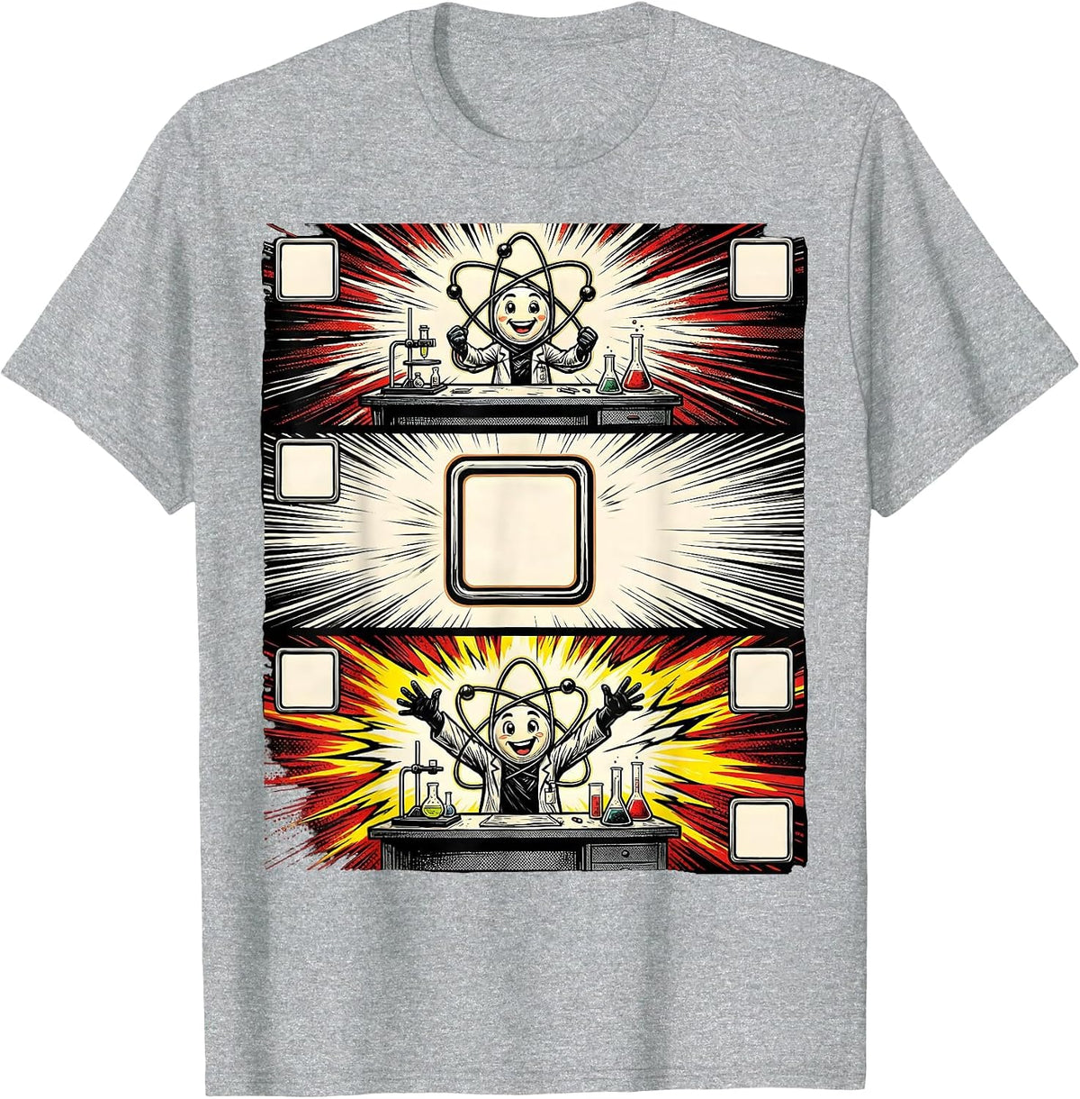 Men's Atom Comic Strip Science Humor Student Gift T-Shirt - Heather Grey