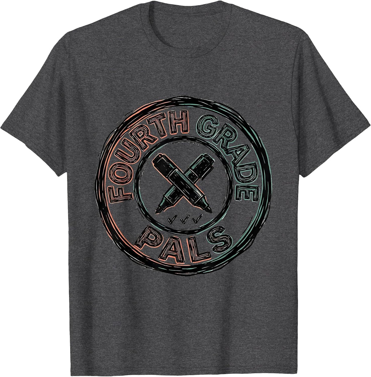 Fourth Grade Pals Playful Back to School Student Teacher T-Shirt - Dark Heather Grey