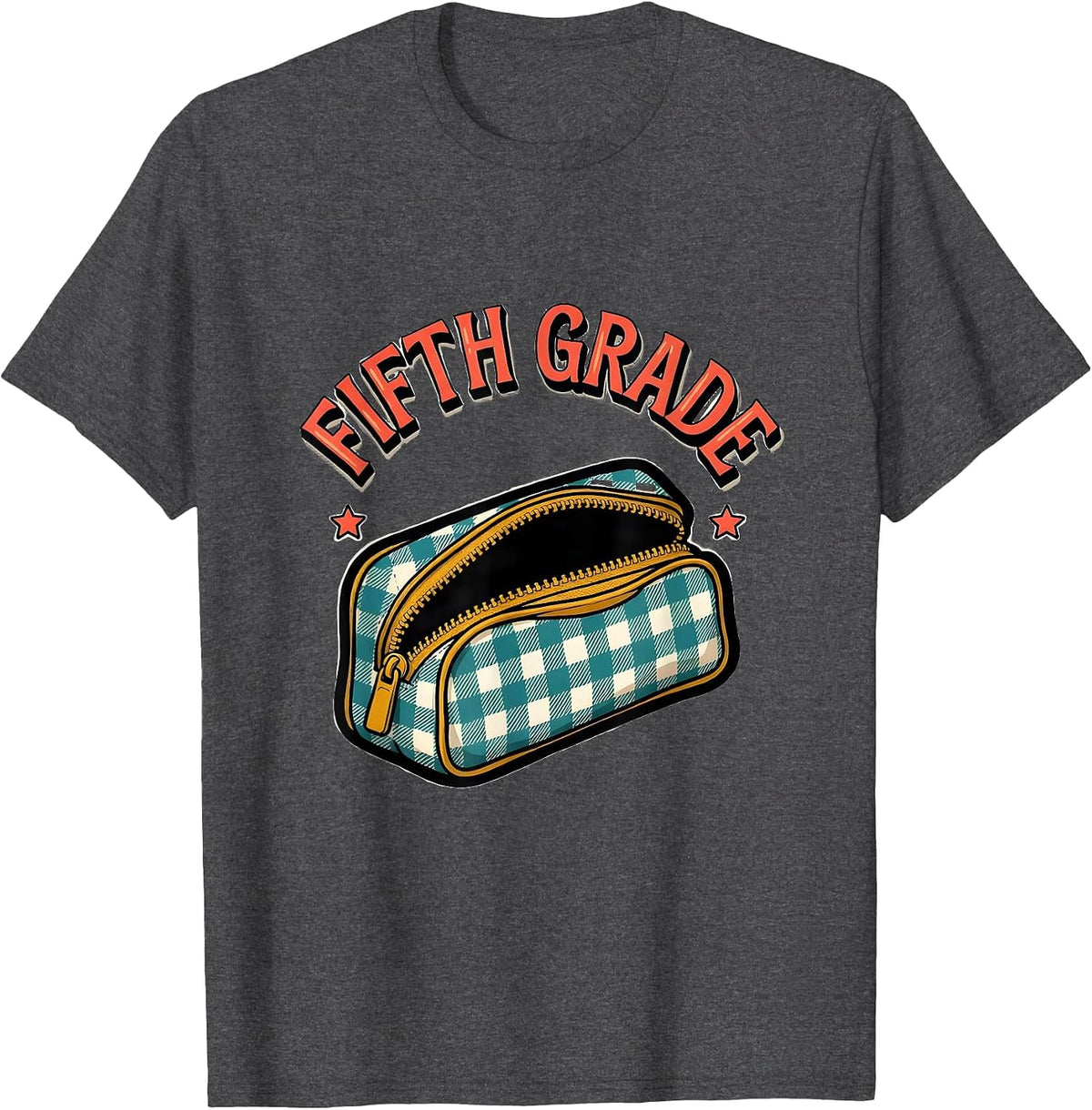 Men's Fifth Grade Retro Checkered Girl Teacher Back To School T-Shirt - Dark Heather Grey
