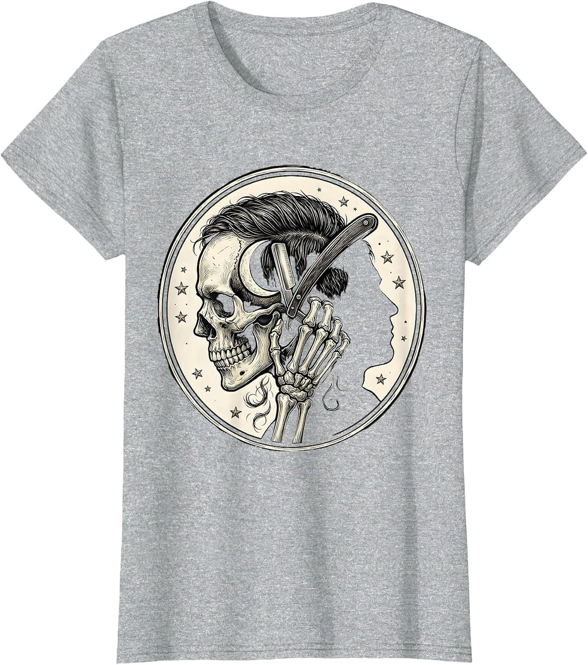 Skeleton Barber Halloween Hairstylist Humor T-Shirt - Heather Grey