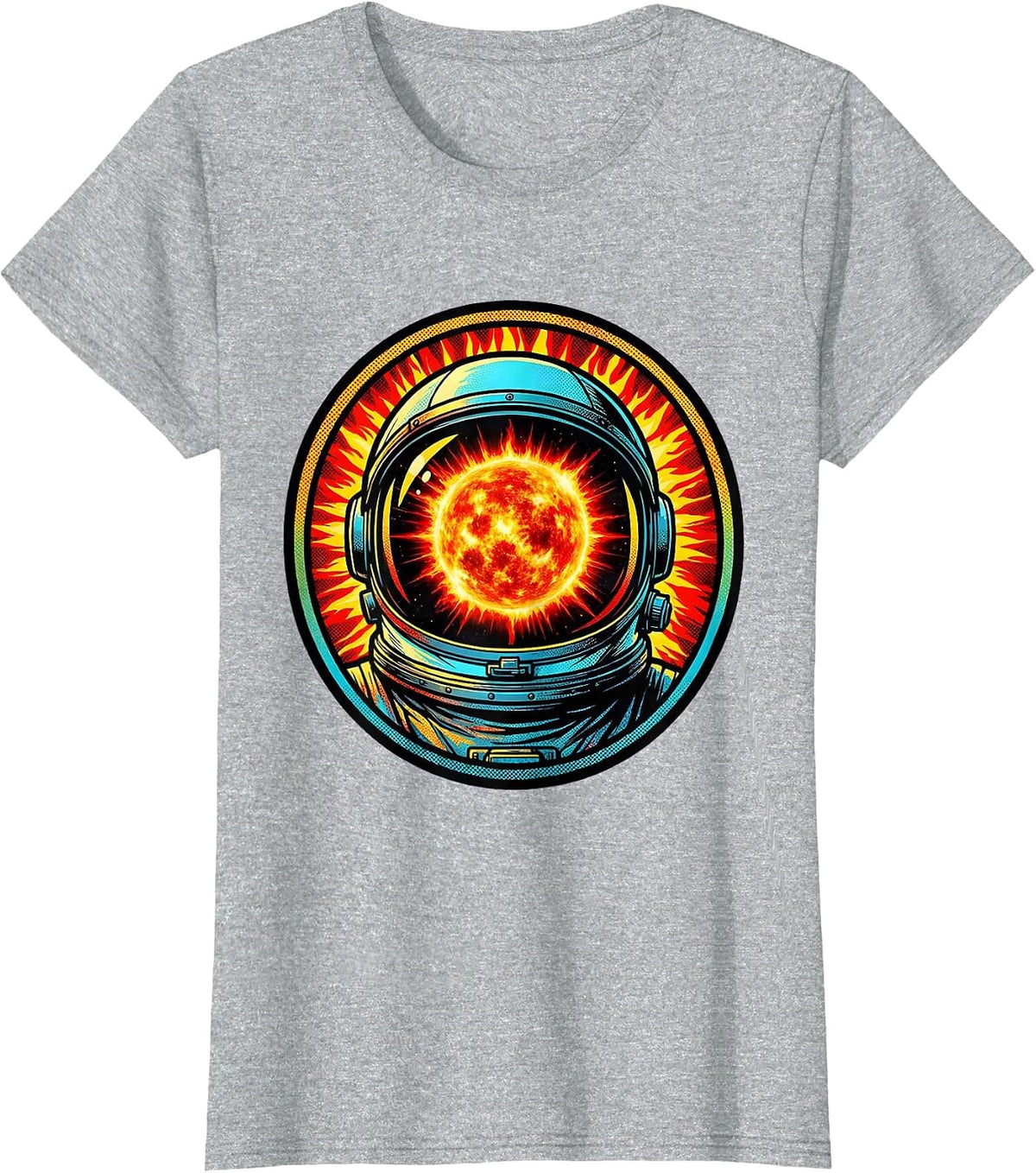 Women's Astronaut Helmet Burning Star Space Illustration T-Shirt - Heather Grey