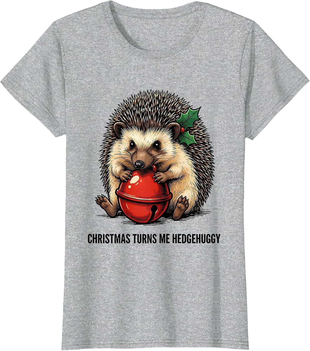Christmas Turns Me Hedgehuggy Cute Hedgehog Animal Lover T-Shirt - Heather Grey