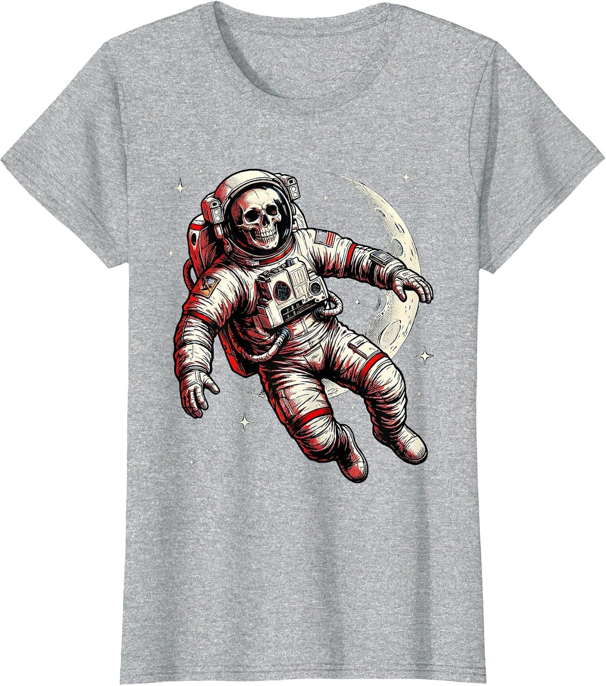 Skeleton Astronaut Floating in Deep Space T-Shirt - Heather Grey