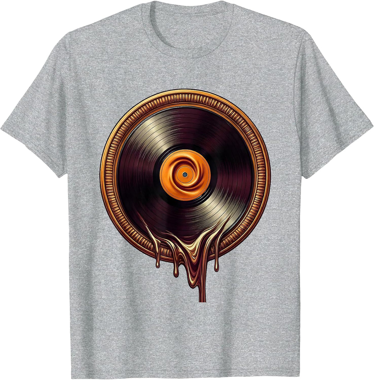 Men's Melting Vinyl Record Surrealist Rock Art T-Shirt - Heather Grey