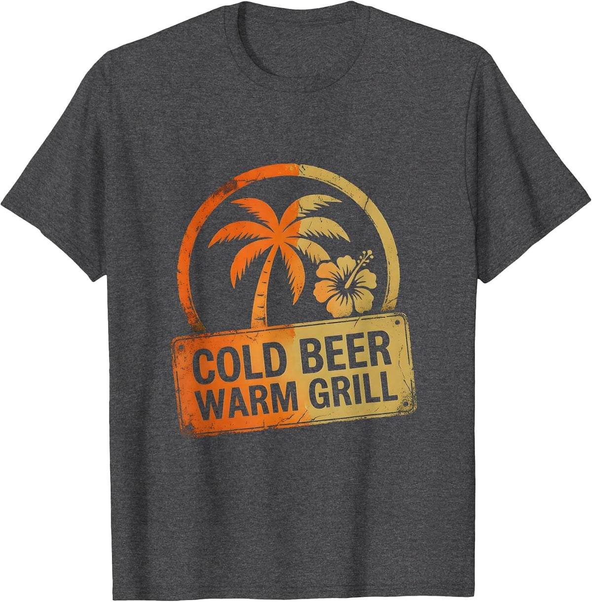Cold Beer Warm Grill Labor Day BBQ Design T-Shirt - Dark Heather Grey