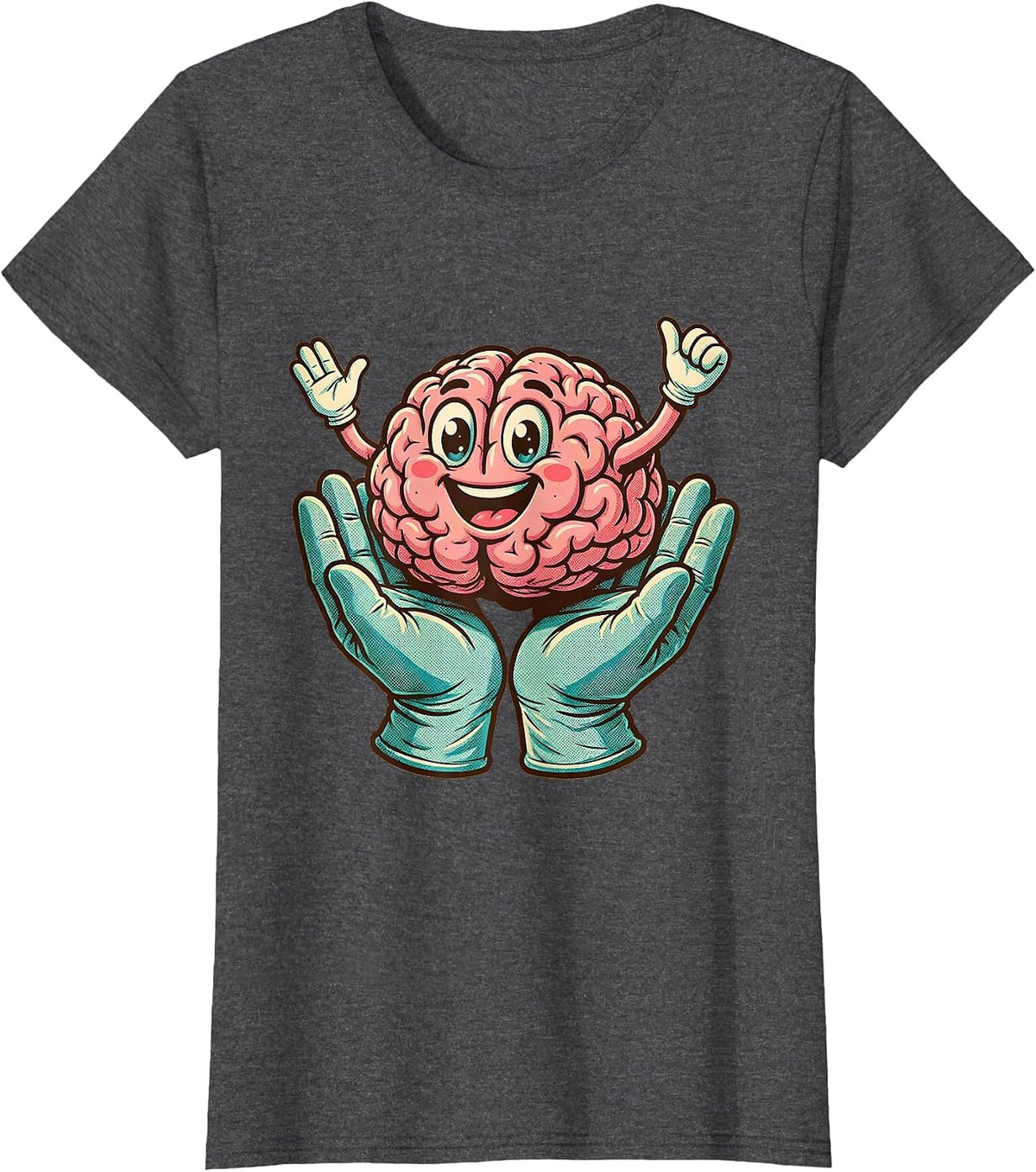 Women's Smiling Brain Surgeon Hands Dark Humor Graphic T-Shirt - Dark Heather Grey