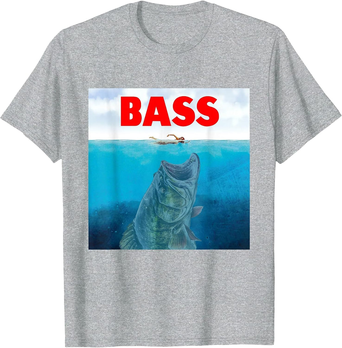 Bass Fishing Funny Big Fish Fisherman Lake Fishing Humor Fun T-Shirt - Heather Grey