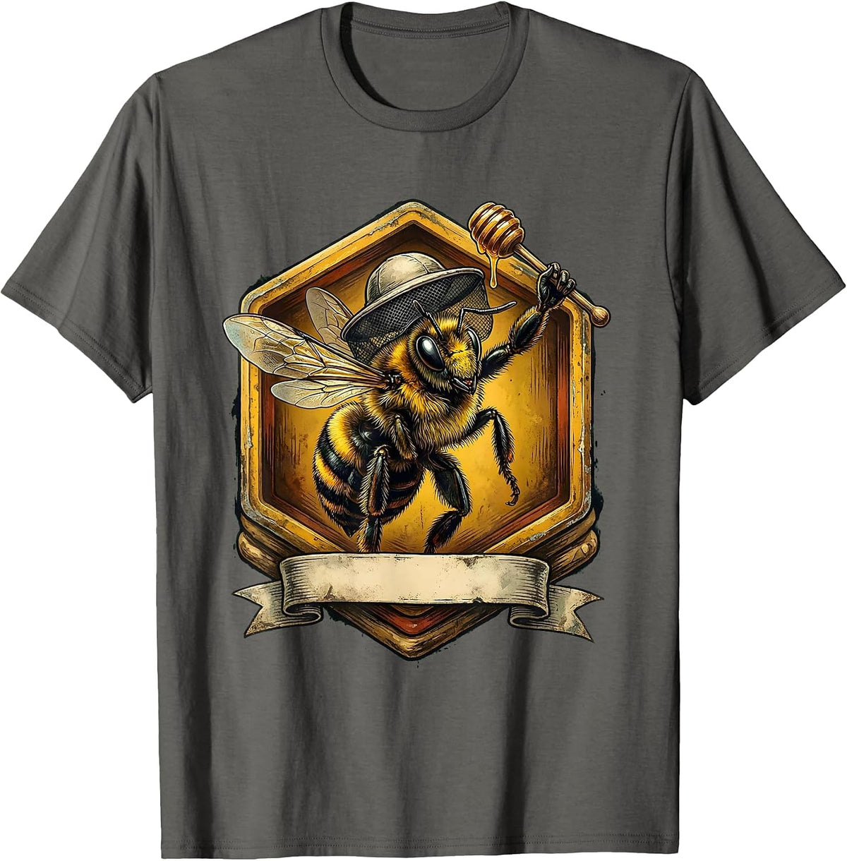 Vintage Bumblebee Mascot Beekeeper Halloween Costume T-Shirt - Asphalt Grey
