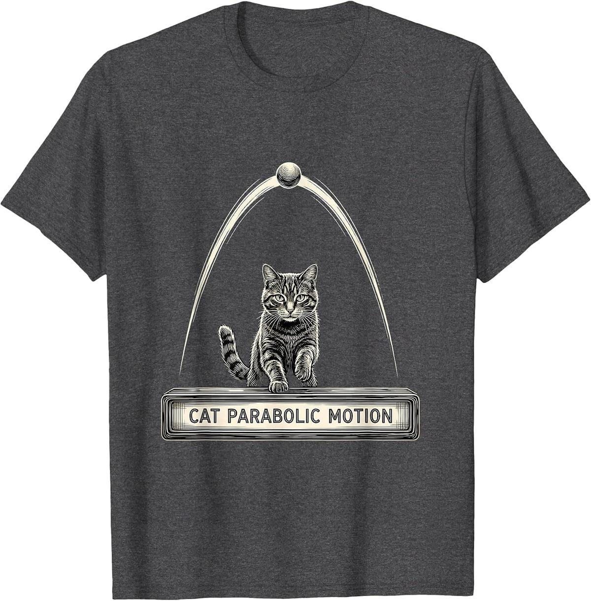 Men's Cat Parabolic Motion Funny Cat Physics Science Math Teacher T-Shirt - Dark Heather Grey