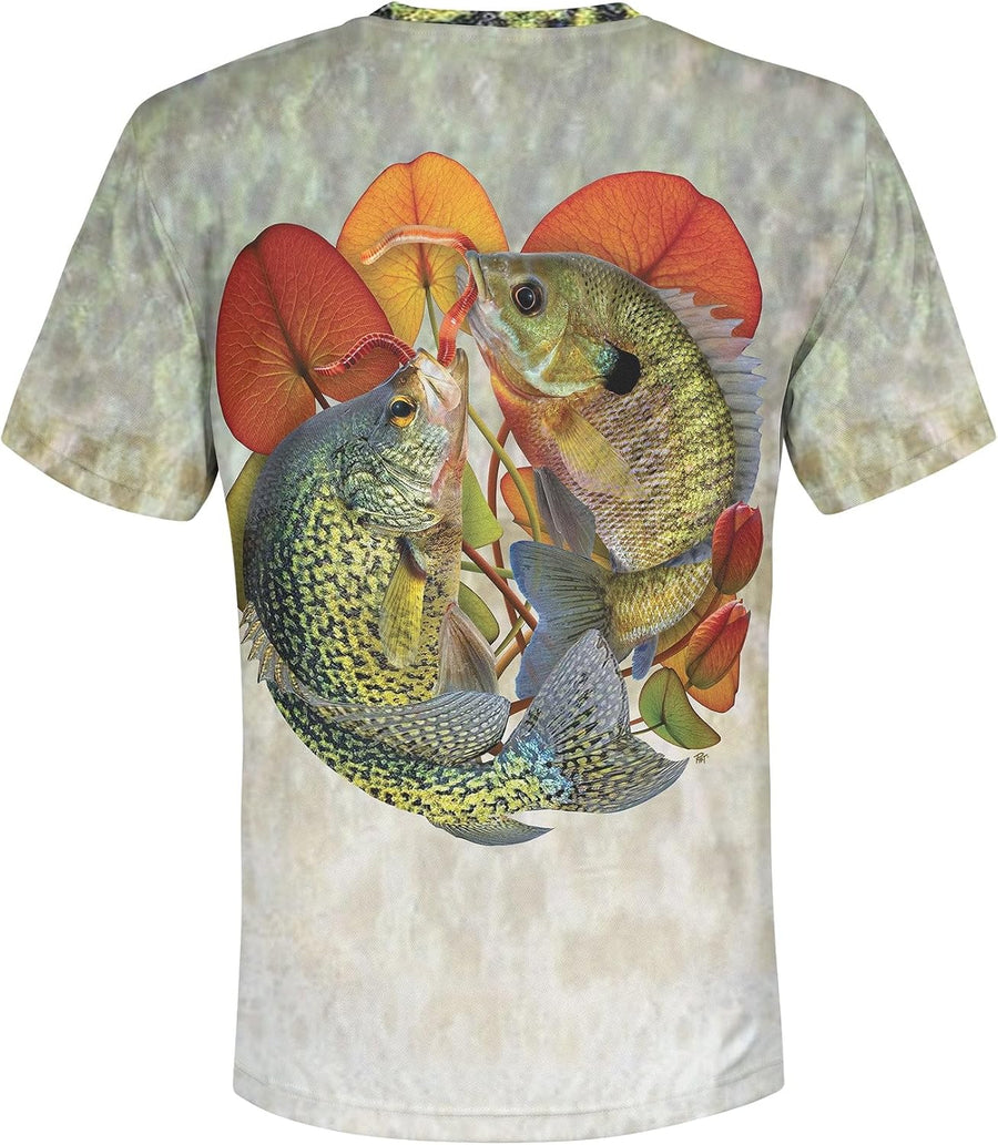 Crappie vs Bluegill - Unisex Long Sleeve Sun Proof Performance Fishing Top with Built in Hoodie and Gaiter (Short Sleeve
