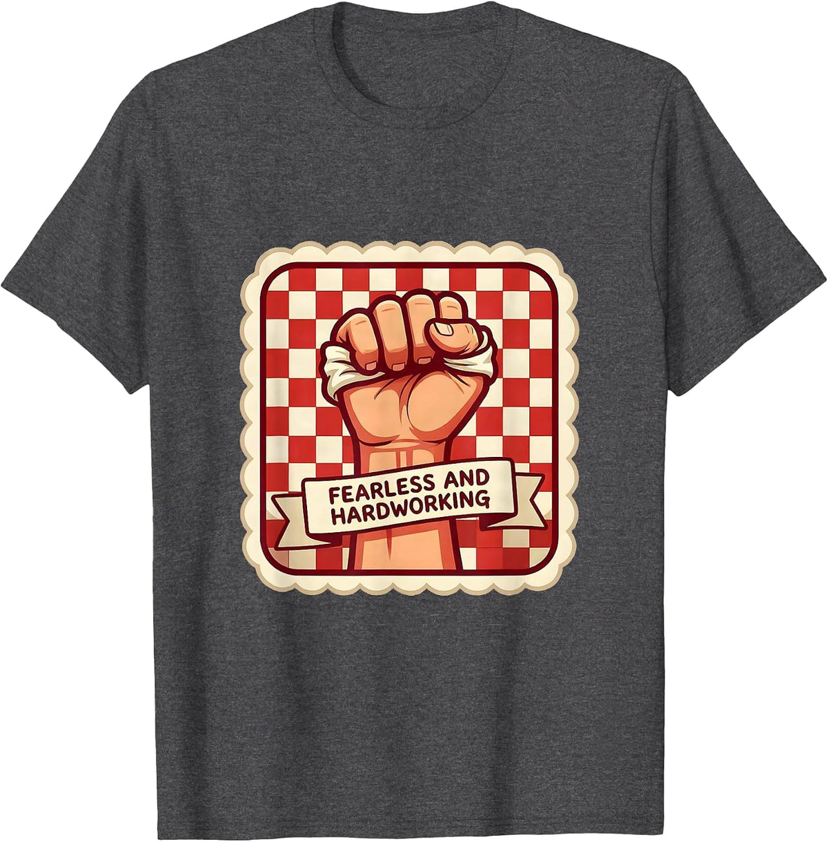 Men's Fearless and Hardworking Rosie the Riveter Design T-Shirt - Dark Heather Grey