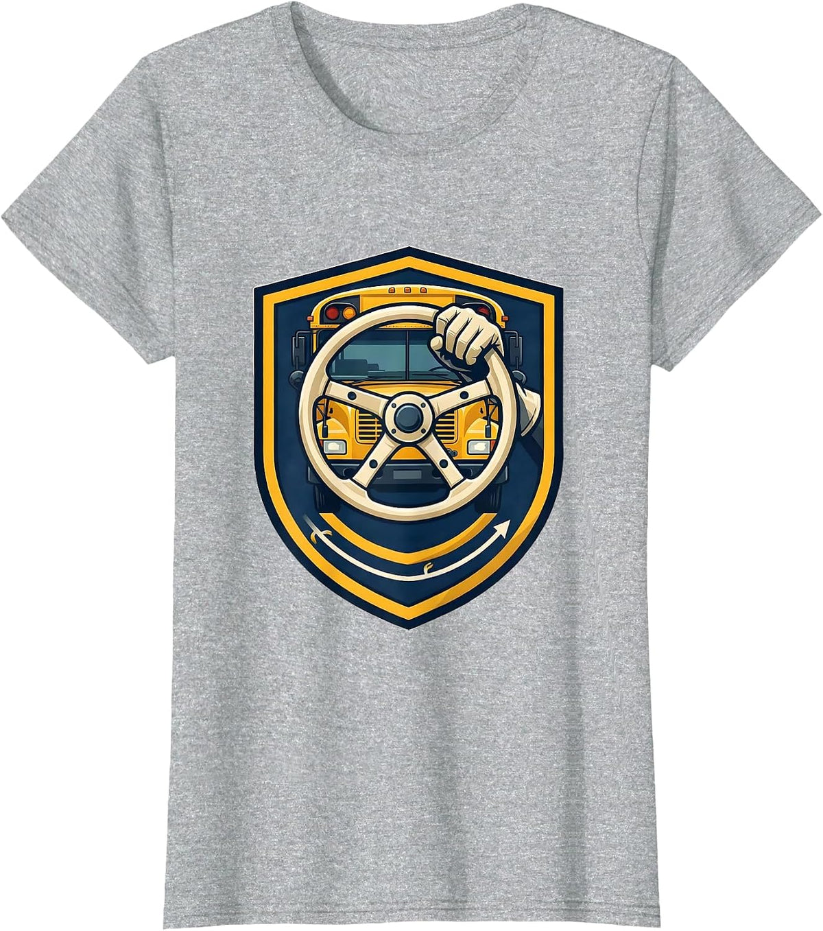 Women's School Bus Driver Emblem Transportation Squad Novelty T-Shirt - Heather Grey