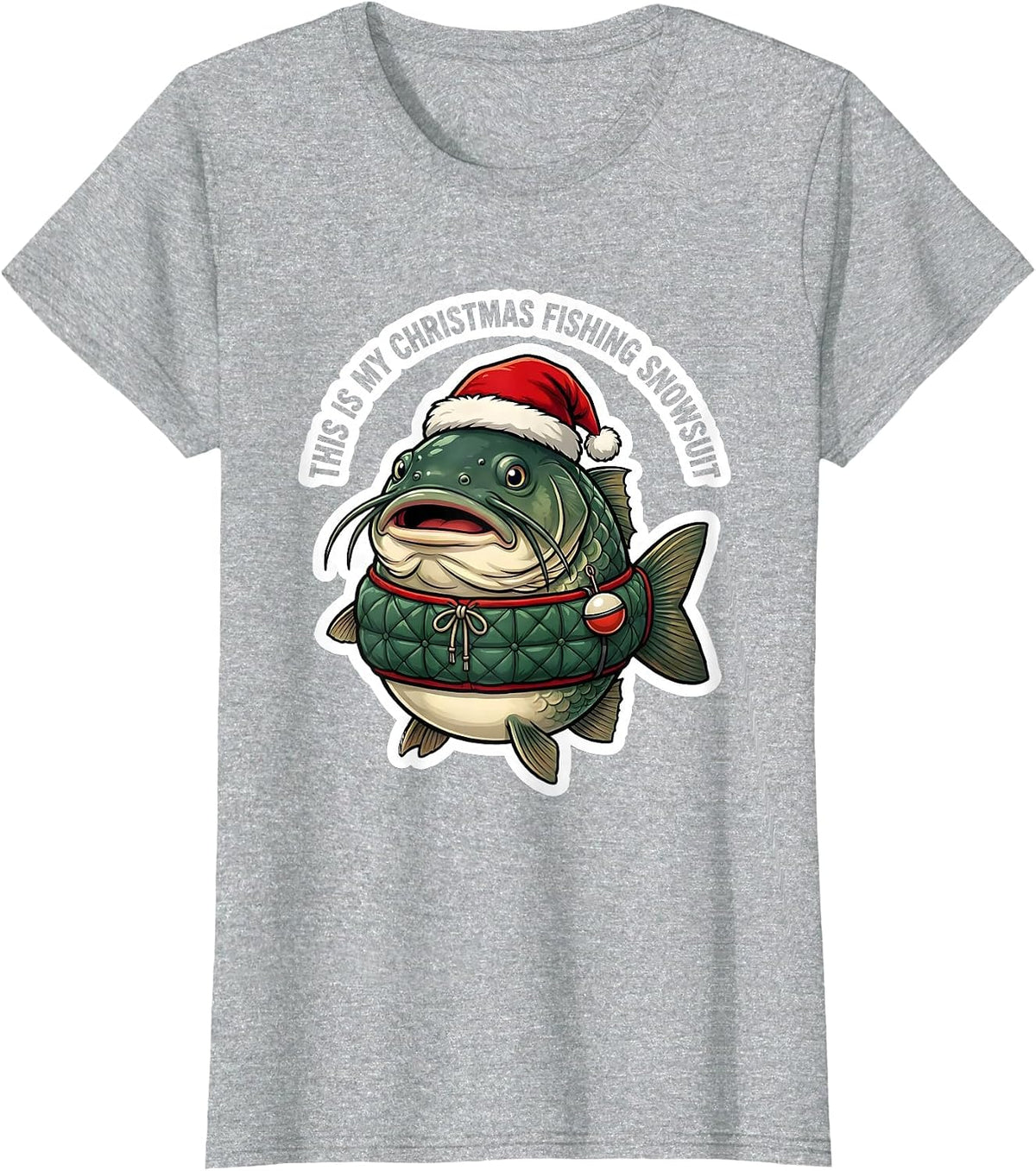 This Is My Christmas Fishing Snowsuit Funny Fisherman Gift T-Shirt - Heather Grey
