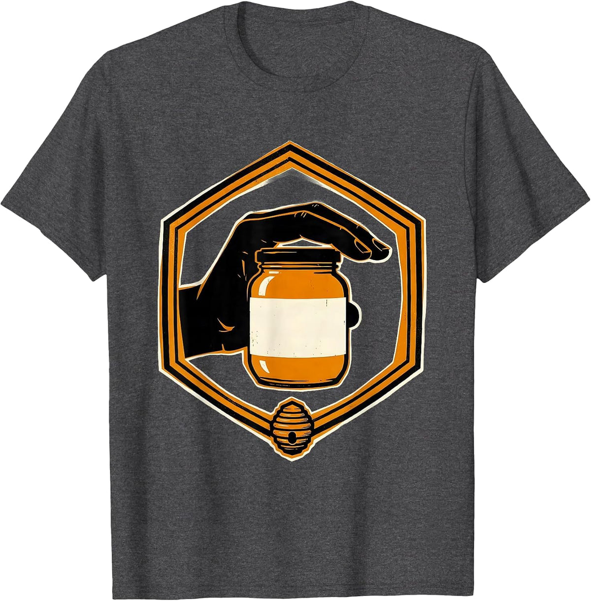 Men's Honey Jar Badge Screenprint Poster Beekeeper Market Stall T-Shirt - Dark Heather Grey