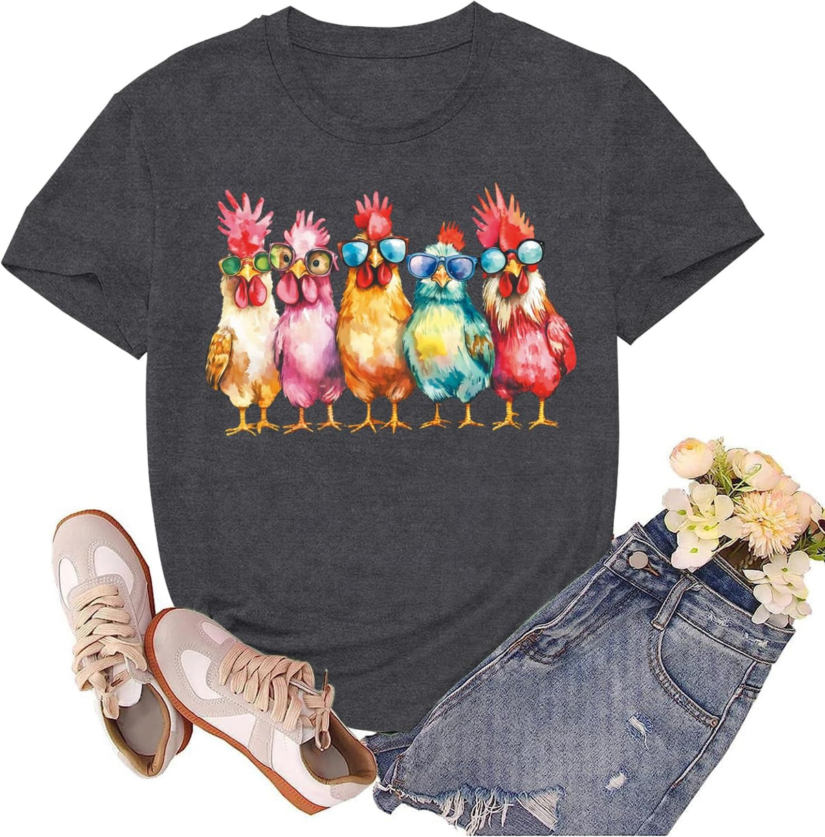 Chicken Shirt for Women Chicken Mom Tshirt Country Life Shirts Farm Girl Tee Tops - Grey