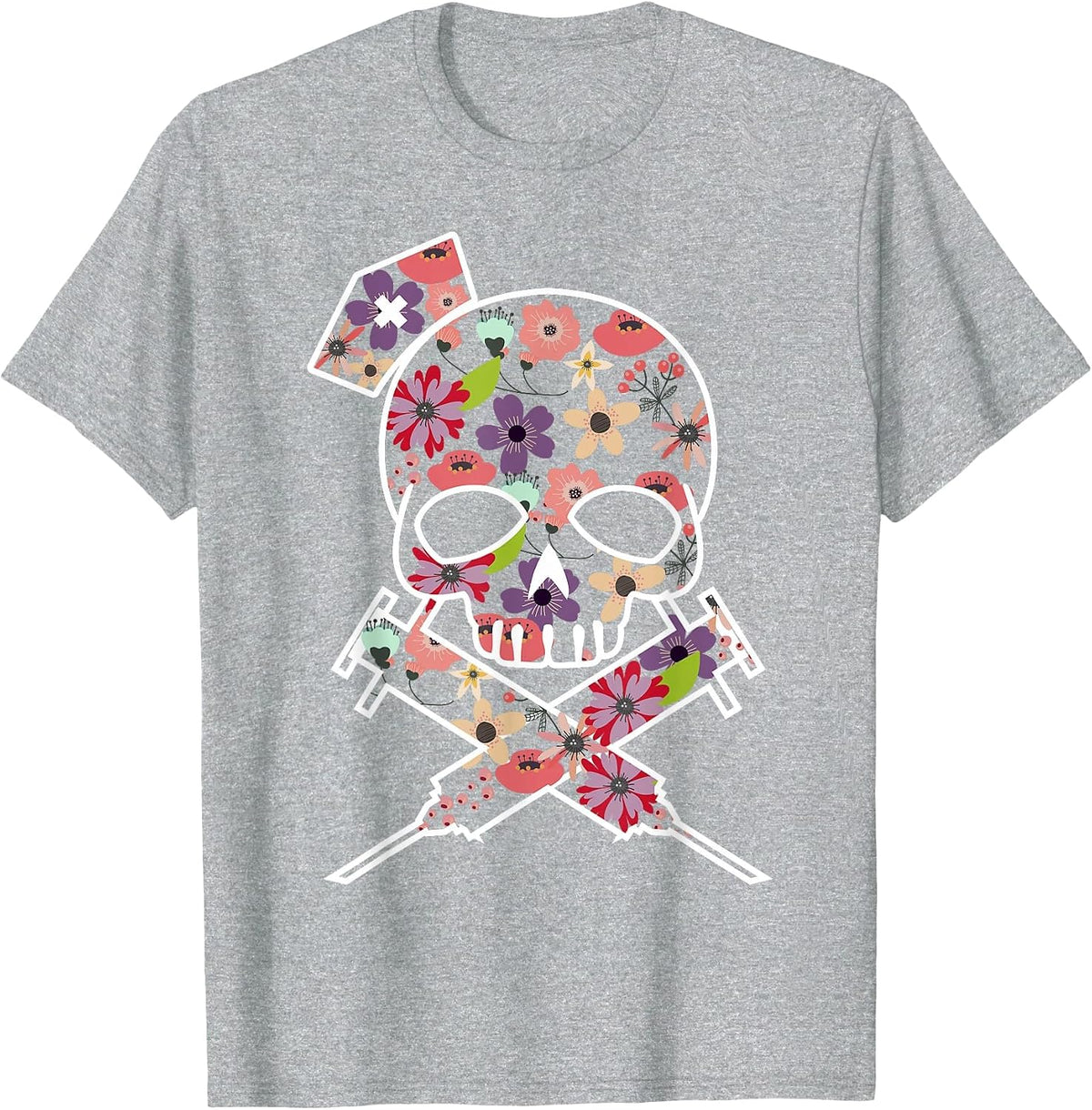 I'll Stab You Nurse Tee, Medical Tee, Skull Tshirt T-Shirt - Heather Grey