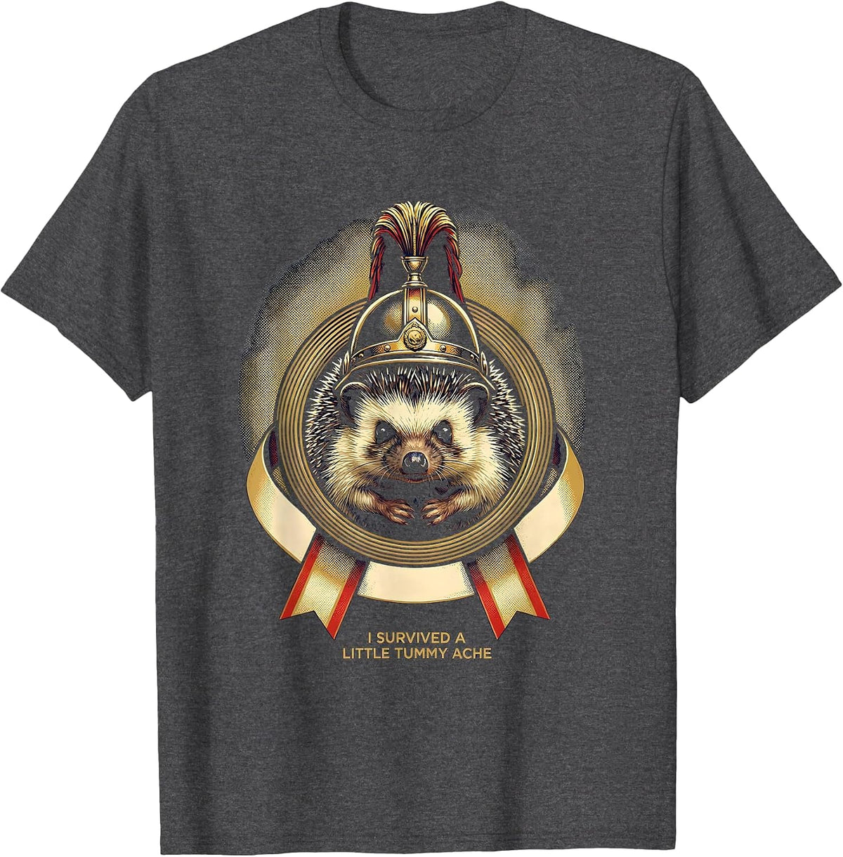 Men's I Survived A Little Tummy Ache Funny Hedgehog Meme Humor T-Shirt - Dark Heather Grey