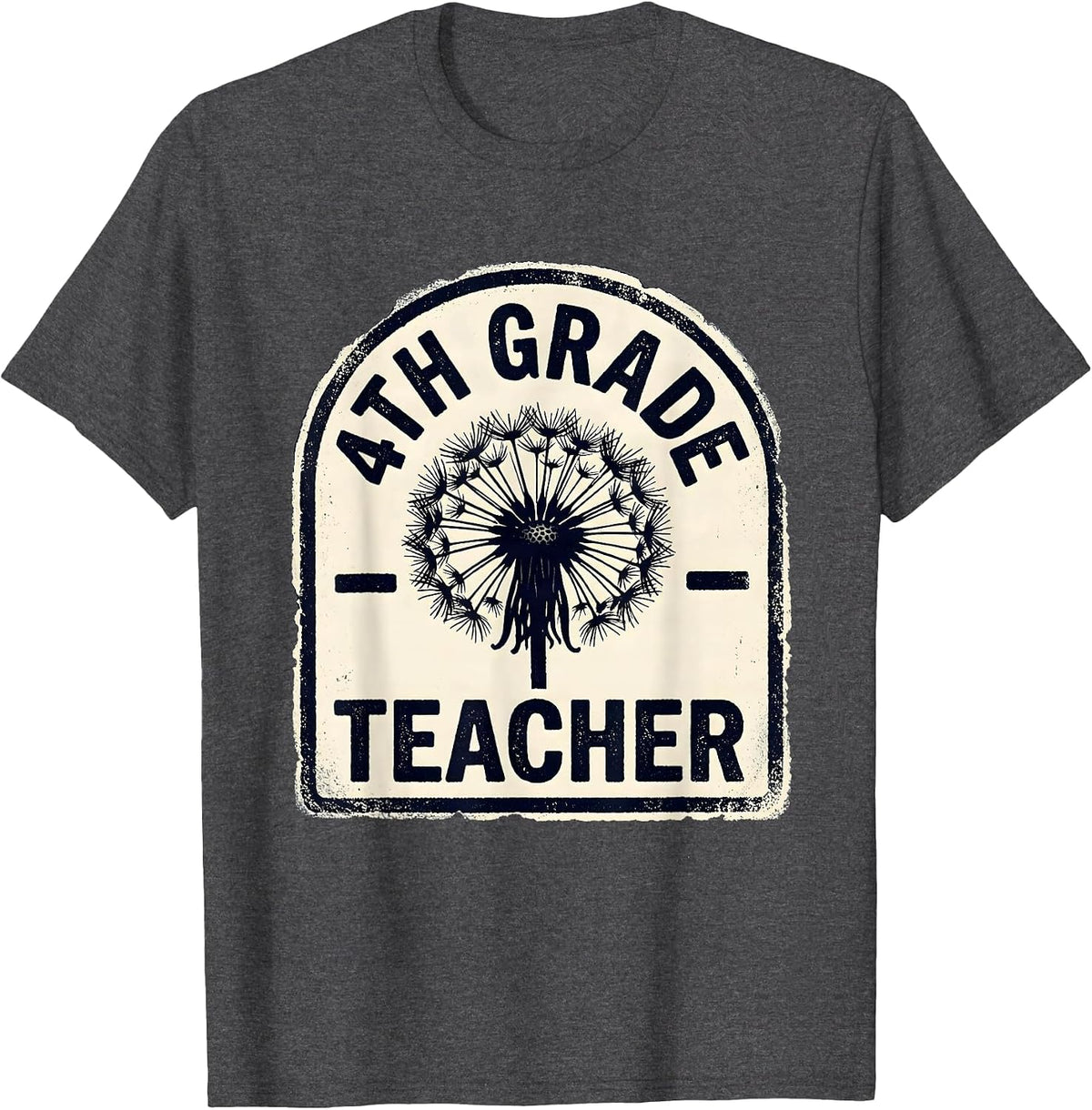 Men's 4th Grade Teacher Rubber Stamp Wildflower Back To School T-Shirt - Dark Heather Grey