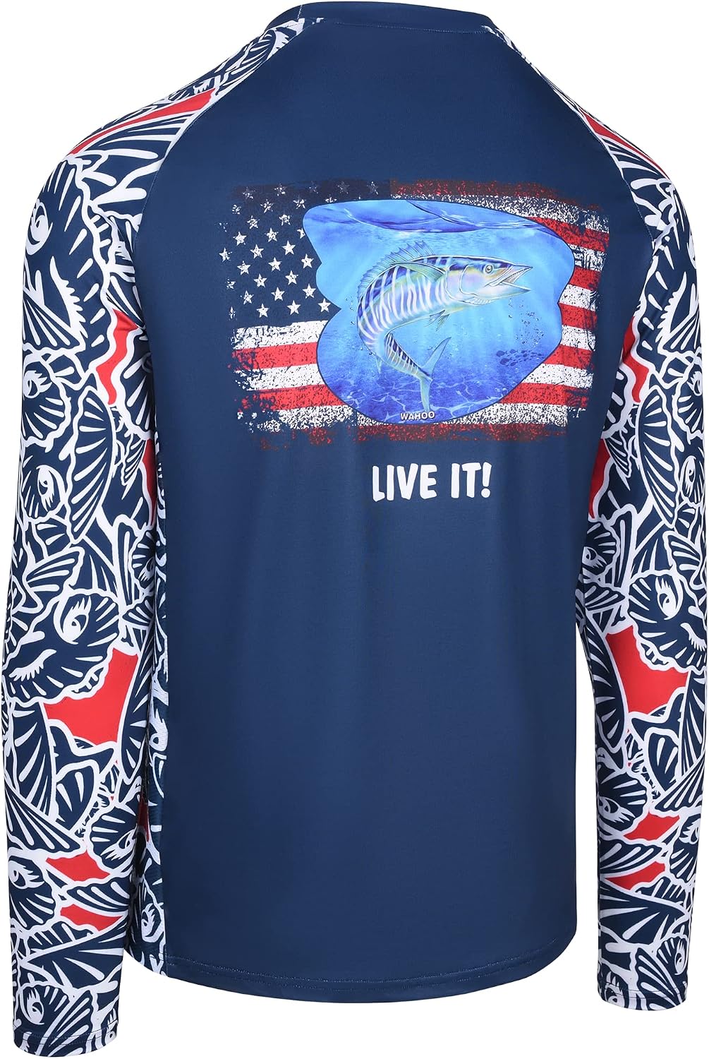 Men's Long Sleeve Fishing Shirt - Clamoflage Camo, UPF 50 Sunproof, Moisture-wicking, Black - Patriotic Wahoo