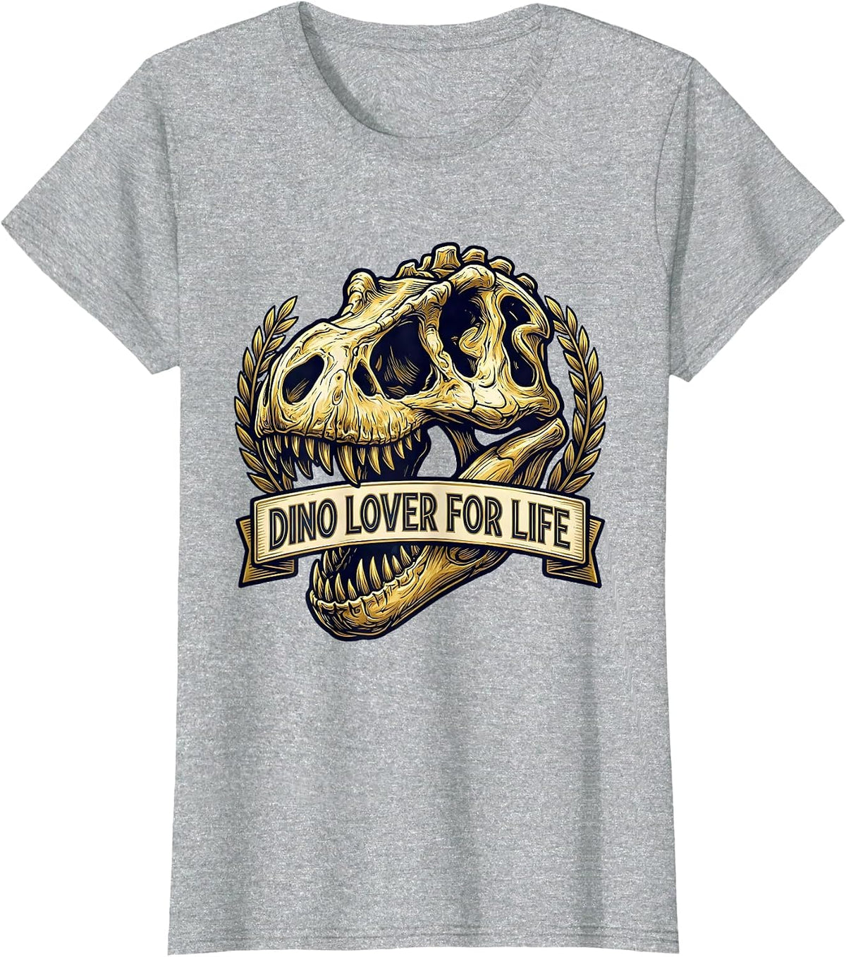 Dino Lover For Life Dinosaur Graphic Design T-Shirt - Heather Grey