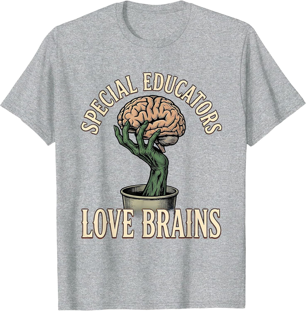 Men's Special Educators Love Brains Vintage Teacher Halloween T-Shirt - Heather Grey