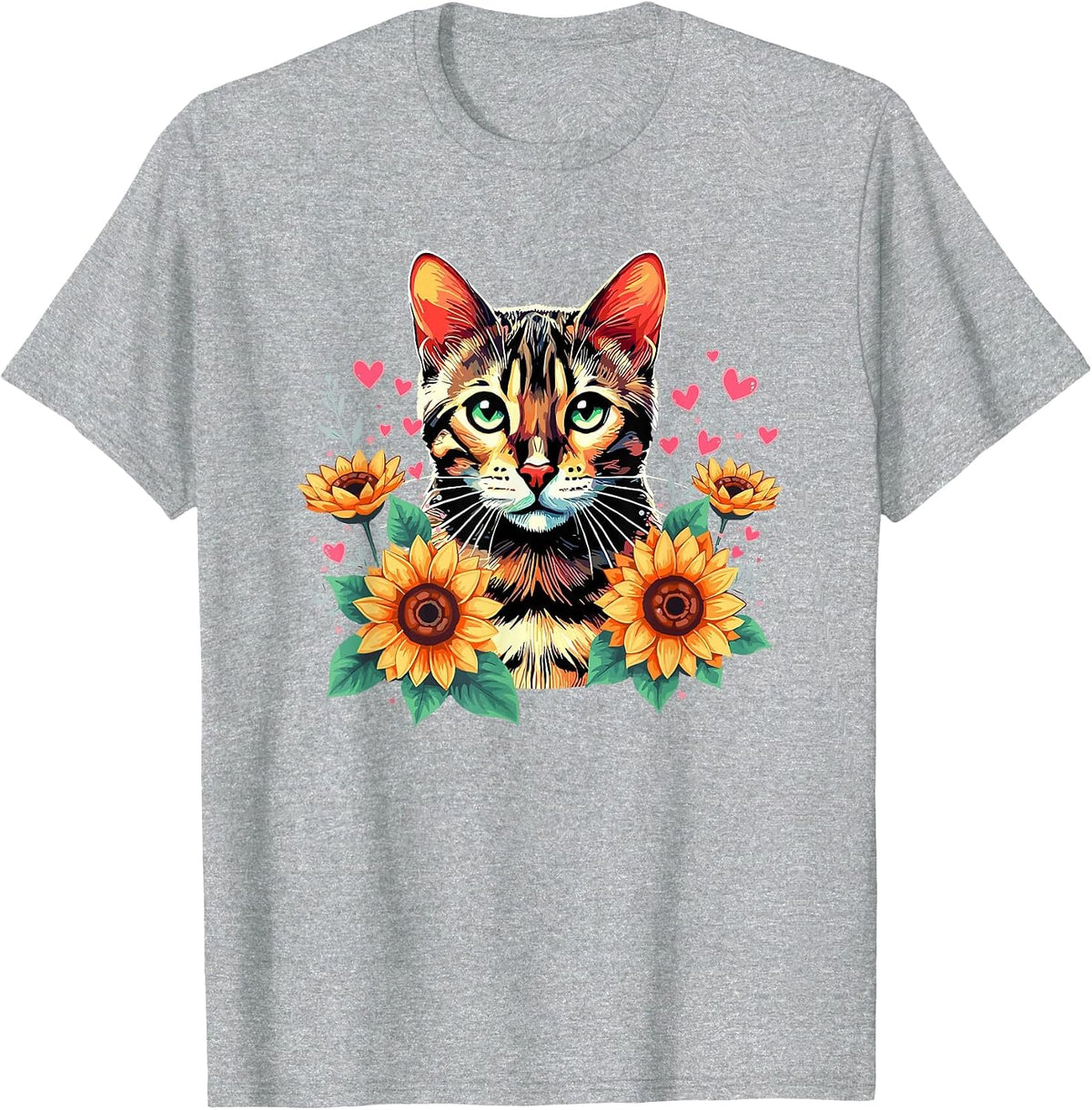 Sunflowers Bengal Cat T-Shirt - Heather Grey